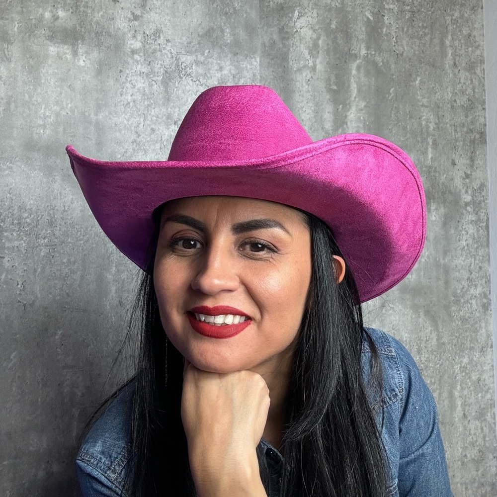 Cowboy cowgirl bright pink suede hat